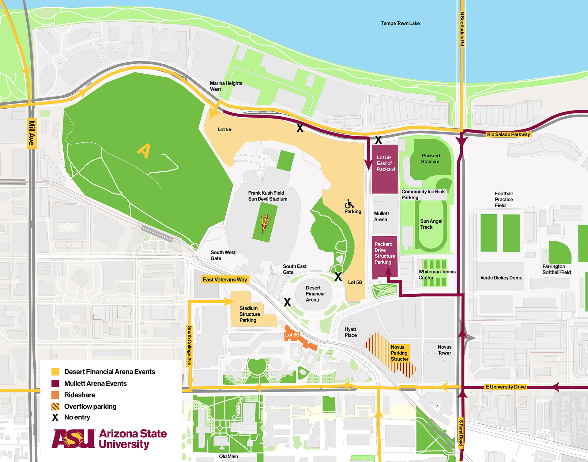 Map of Parking/traffic route Sun Devil Athletic Events